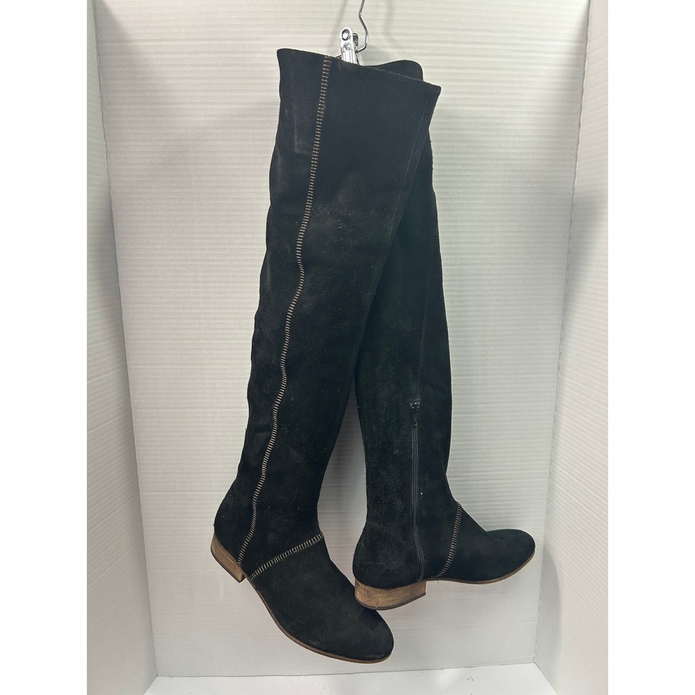 Free People Suede Over The Knee Boots 39 Black Zipper Detail Boho Indie Grunge